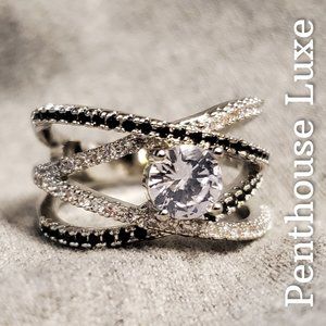 Double Criss-Cross Micro Pave Solitaire Ring